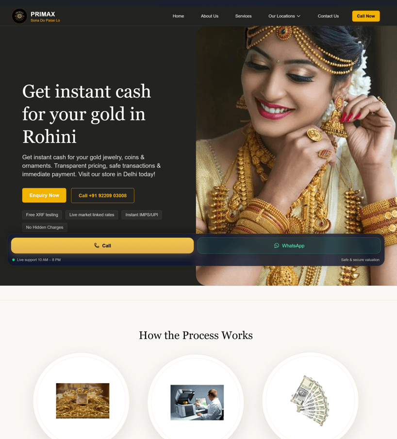 Primax Gold website mockup